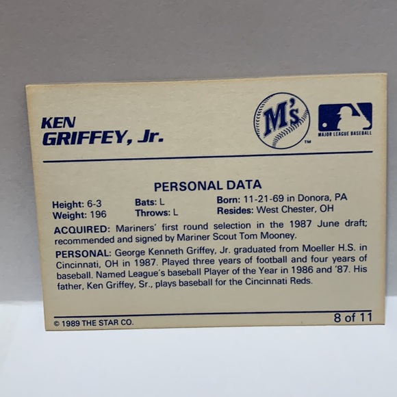 1989 Star Ken Griffey Jr #9 Seattle Mariners (001) - Picture 2 of 2